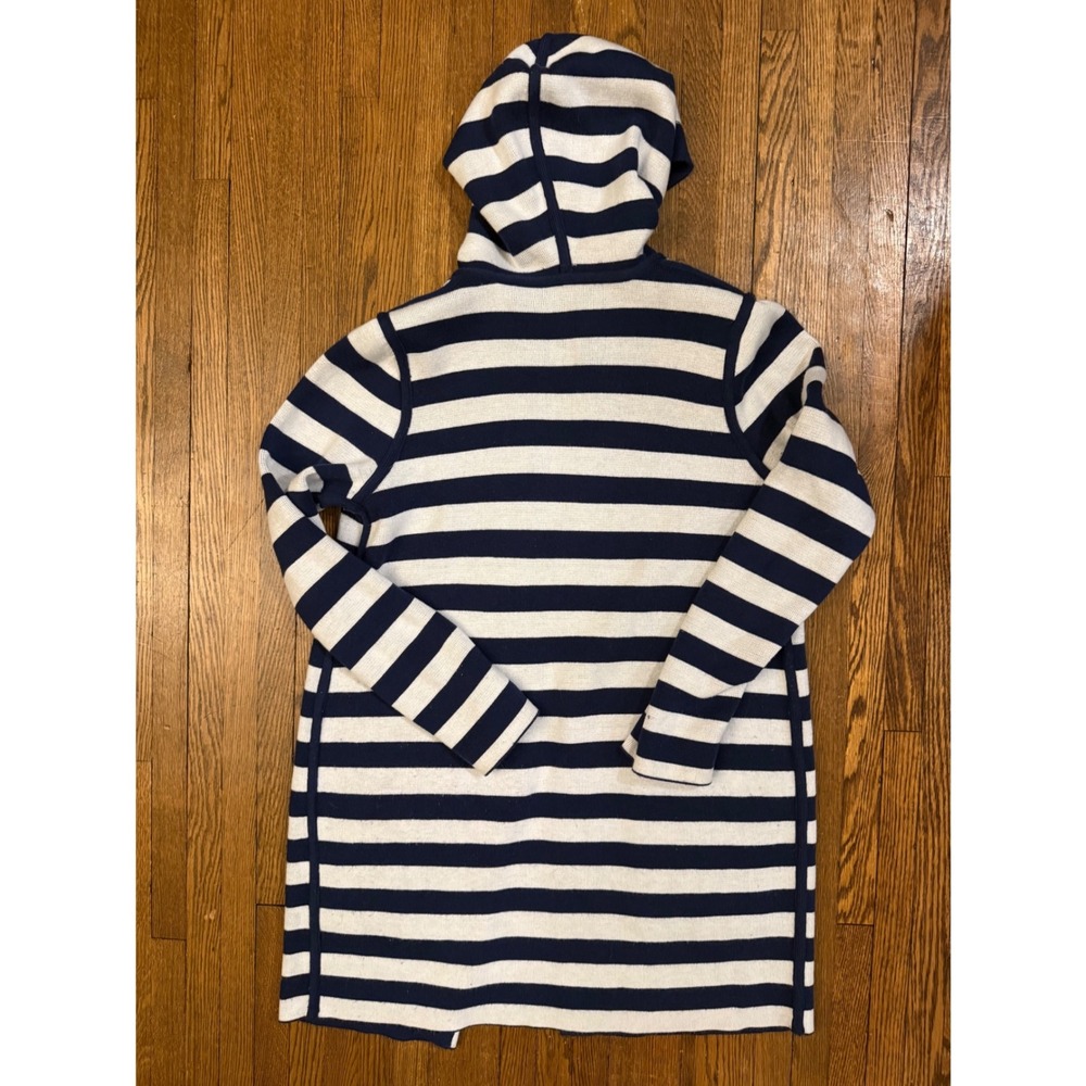 Reversible Navy White Striped Hooded Cardigan Open Front Duster Sweater Womens - Picture 3 of 9